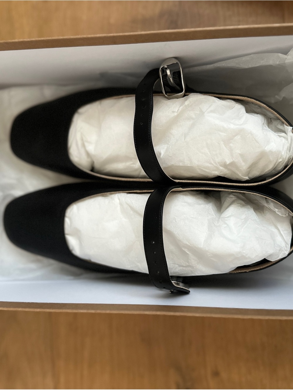 Women's Black Mary Jane Flats with Adjustable Strap